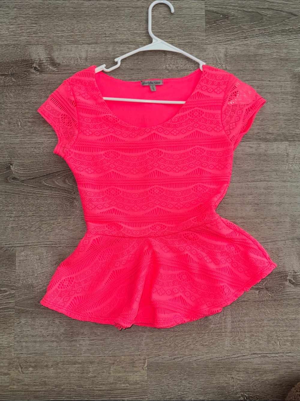Charlotte Russe Neon Pink Lace Peplum Tunic